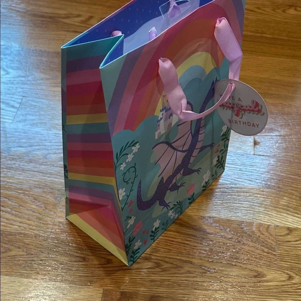 12 pk Colorful Magical Dragon Birthday gift Bags with Pink ribbon Handles new